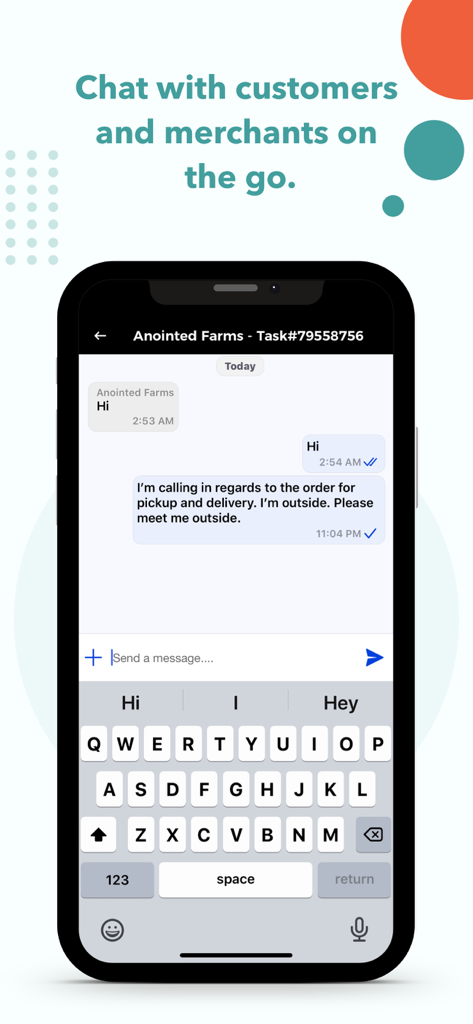 AllMart Delivery Agent - In-app chat interface for AllMart Delivery Agents to communicate with customers and merchants during orders.