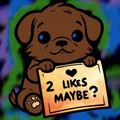 a puppy holding a sign that says 2 likes maybe?