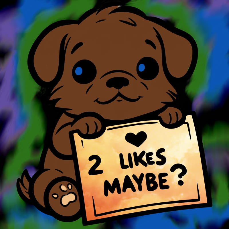 a puppy holding a sign that says 2 likes maybe?