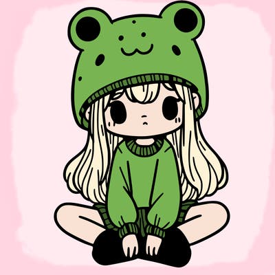 a girl wearing a frog hat and some frog socks