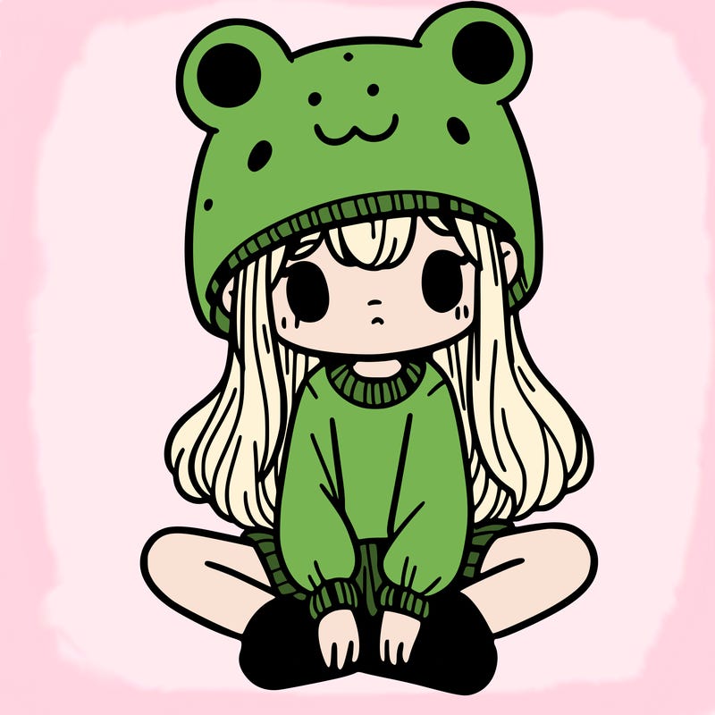 a girl wearing a frog hat and some frog socks