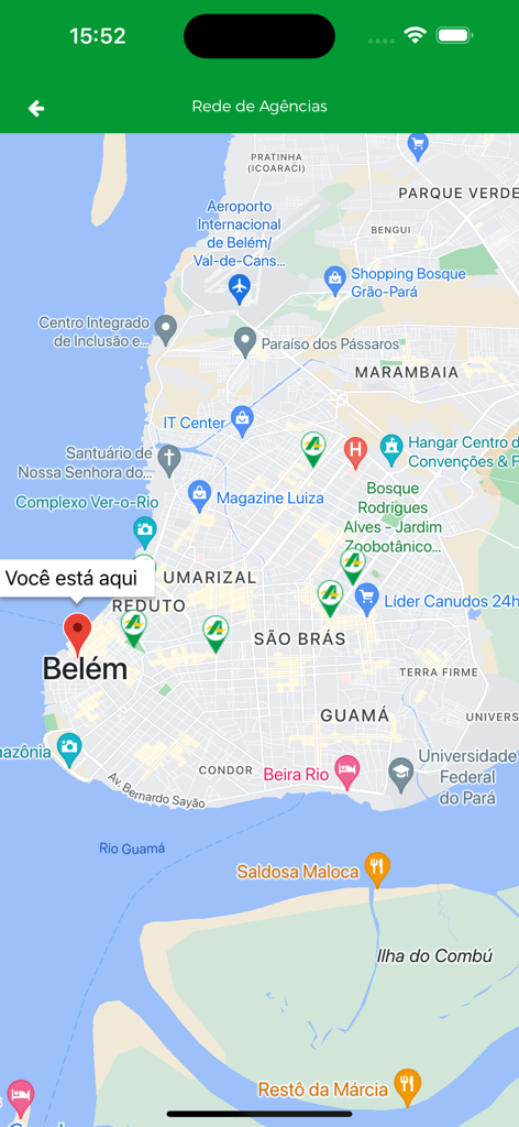 Banco da Amazônia - Map of Belem in the Banco da Amazonia app showing bank branch locations