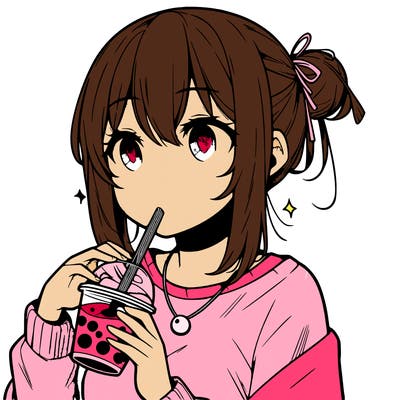manga character drinking boba