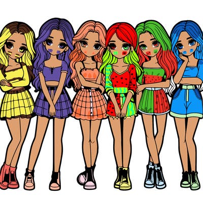 a group of girls realistic