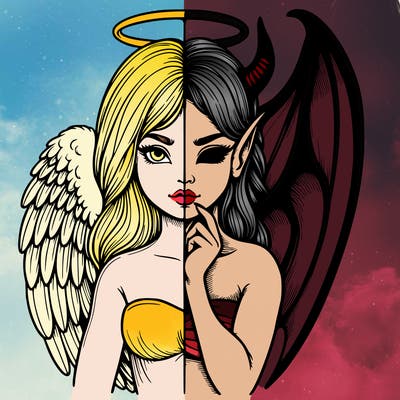 realistic angel half demon