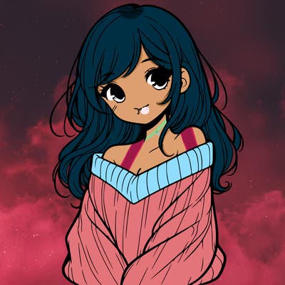 shy pretty girl wearing a sweater that is falling off one shoulder portrait