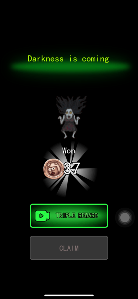 Haunted Dorm victory screen showing a spooky ghost character and buttons to claim or triple coin rewards.