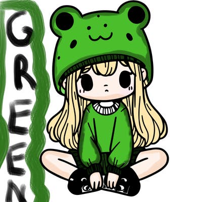 a girl wearing a frog hat and some frog socks