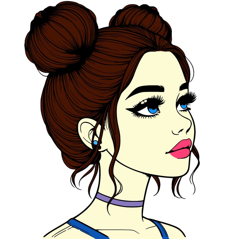 realistic girl with buns on the top of her head