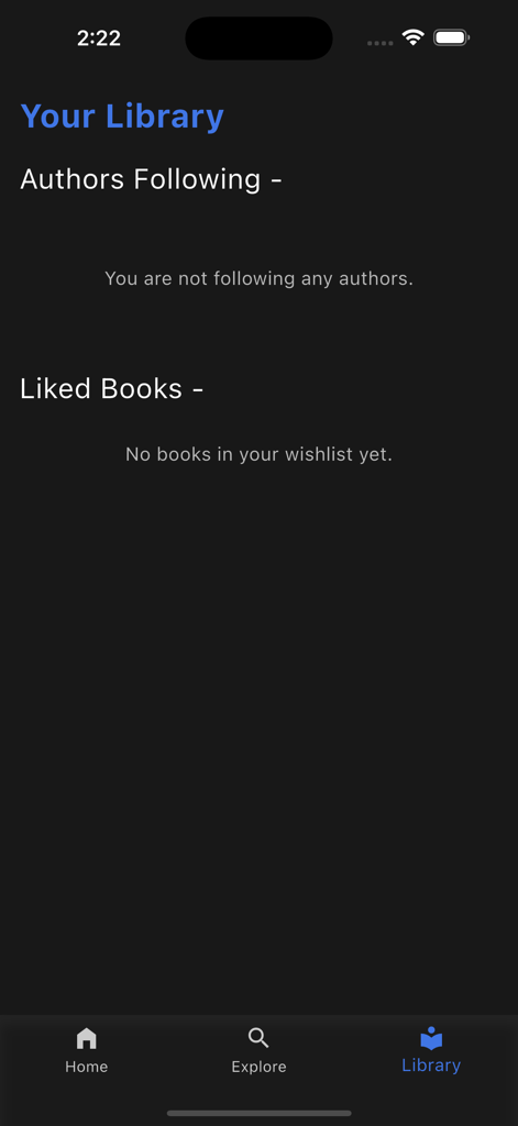 Audiobooks King - Audiobooks King 앱 인터페이스의 개인 라이브러리 및 위시리스트 화면