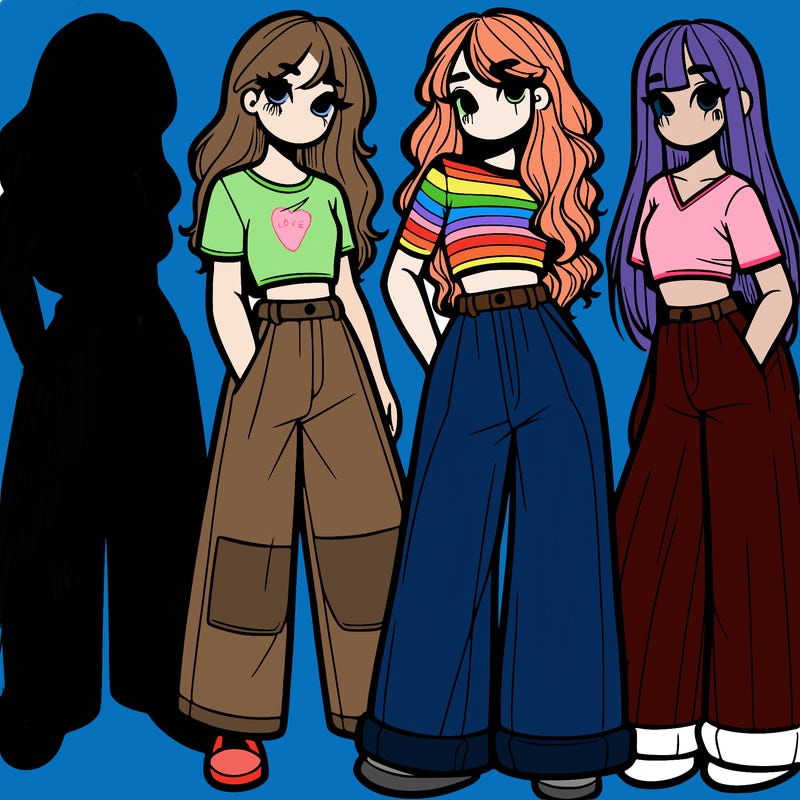 girls with wide pants and a croc top