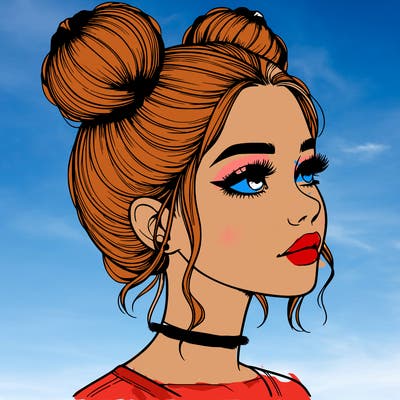 realistic girl with buns on the top of her head