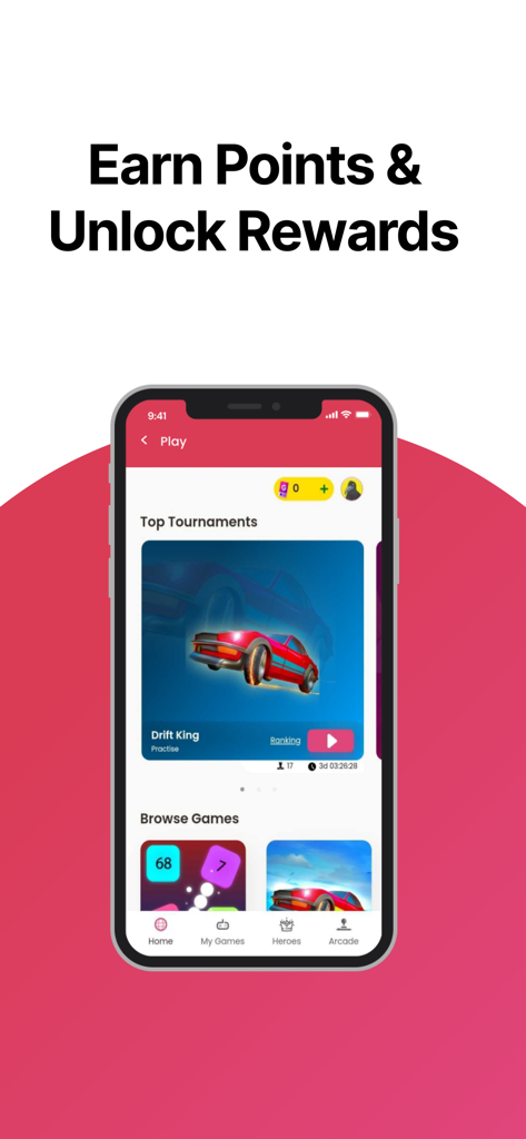 B2Connect mobile app interface showing a selection of online games to earn rewards