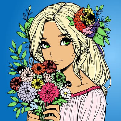 realistic girl with flowers