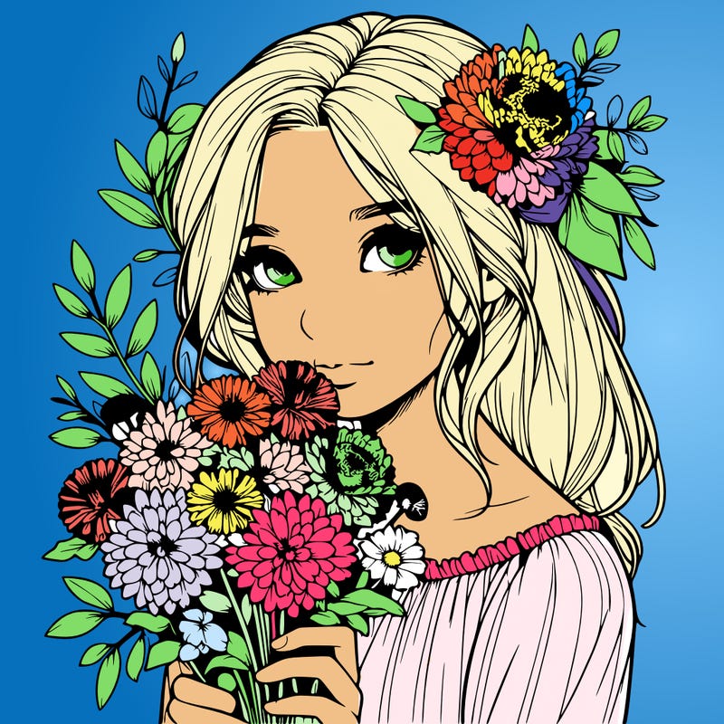 realistic girl with flowers