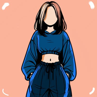 realistic girl faceless with baggy pants and a crop top