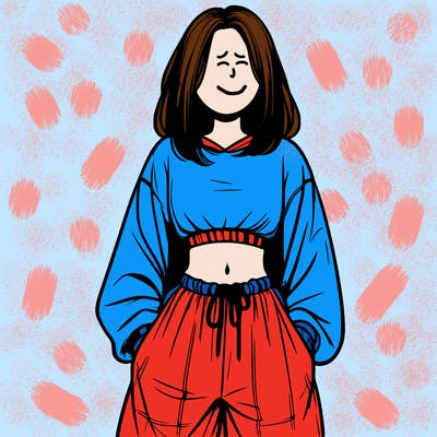 realistic girl faceless with baggy pants and a crop top