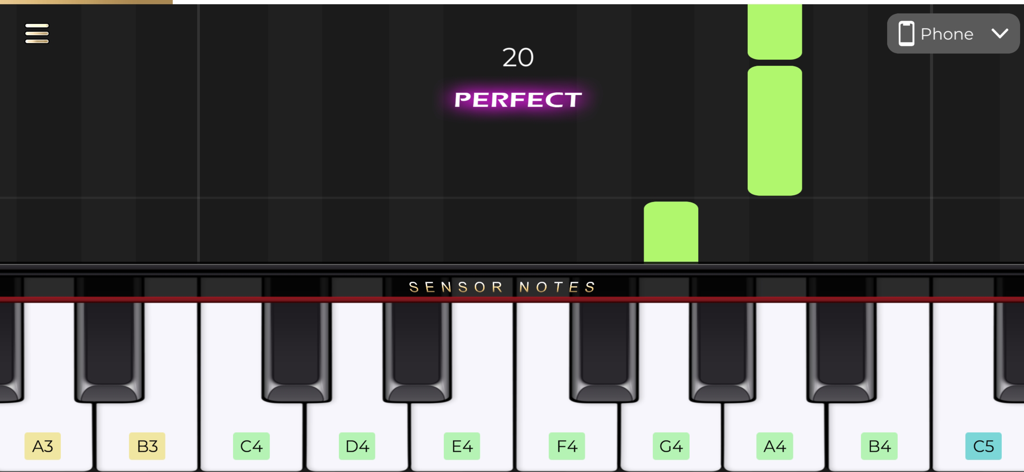 Pianist Master - Interactive piano learning game screen with falling notes and labeled digital keys