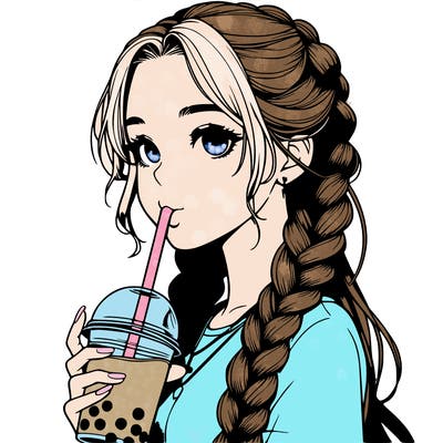 realistic girl with braided hair drinking boba