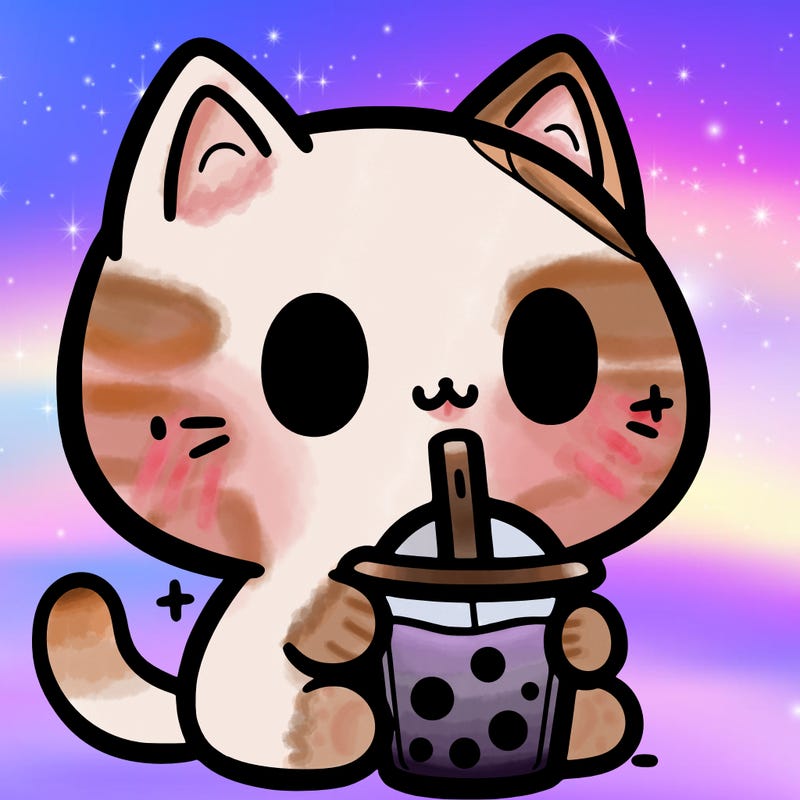 a cat drinking boba