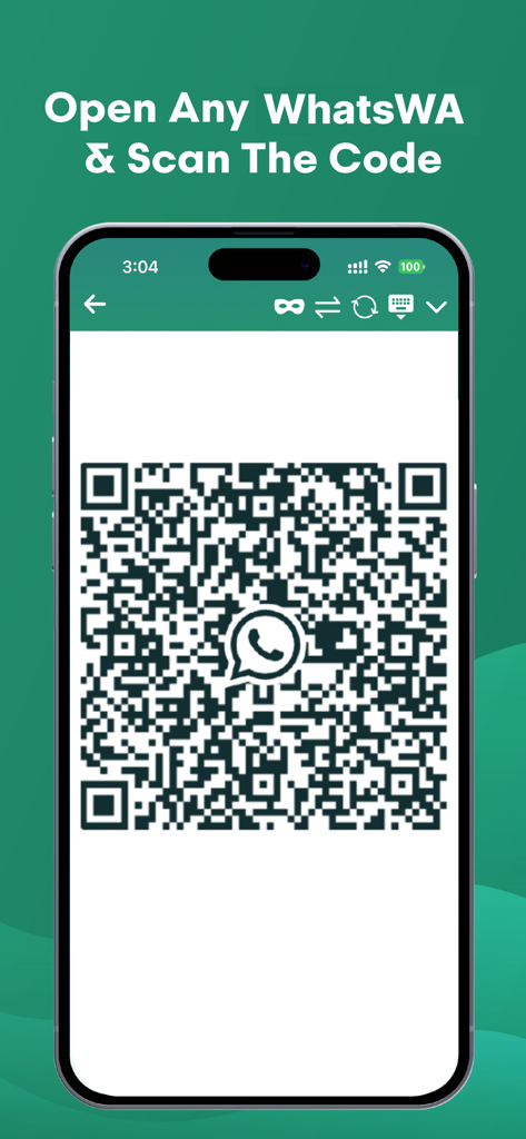 Dual Web Chat for WhatsWA - iPhone screen showing a QR code to scan for linking a Dual Web Chat account