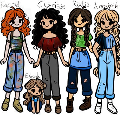 5 girls 1 with curly hair and 1 with braids wearing jeans