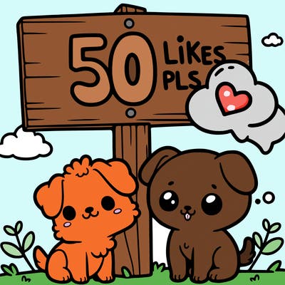 a cute dog and cat by a sign that says 50 likes pls