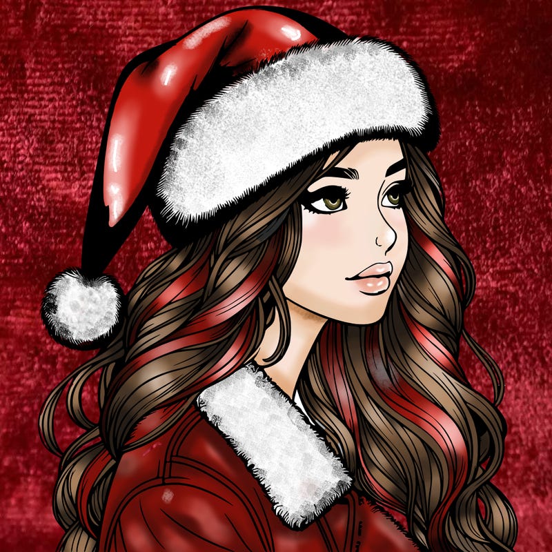 realistic girl in santa hat