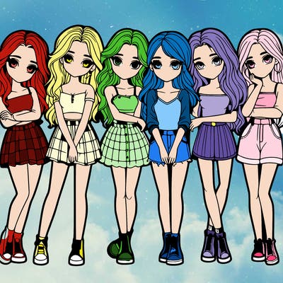 a group of girls realistic