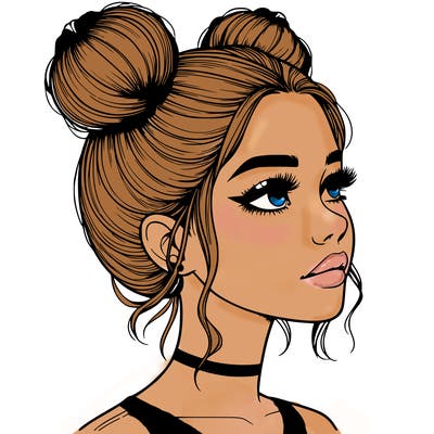 realistic girl with buns on the top of her head