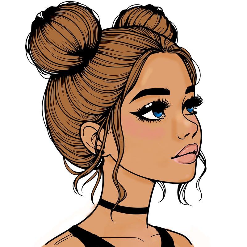realistic girl with buns on the top of her head