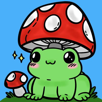 a cute frog with a mushroom hat