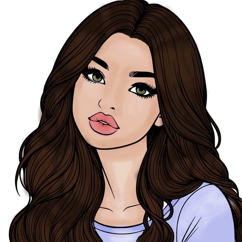 realistic girl with hair on her hair and lips