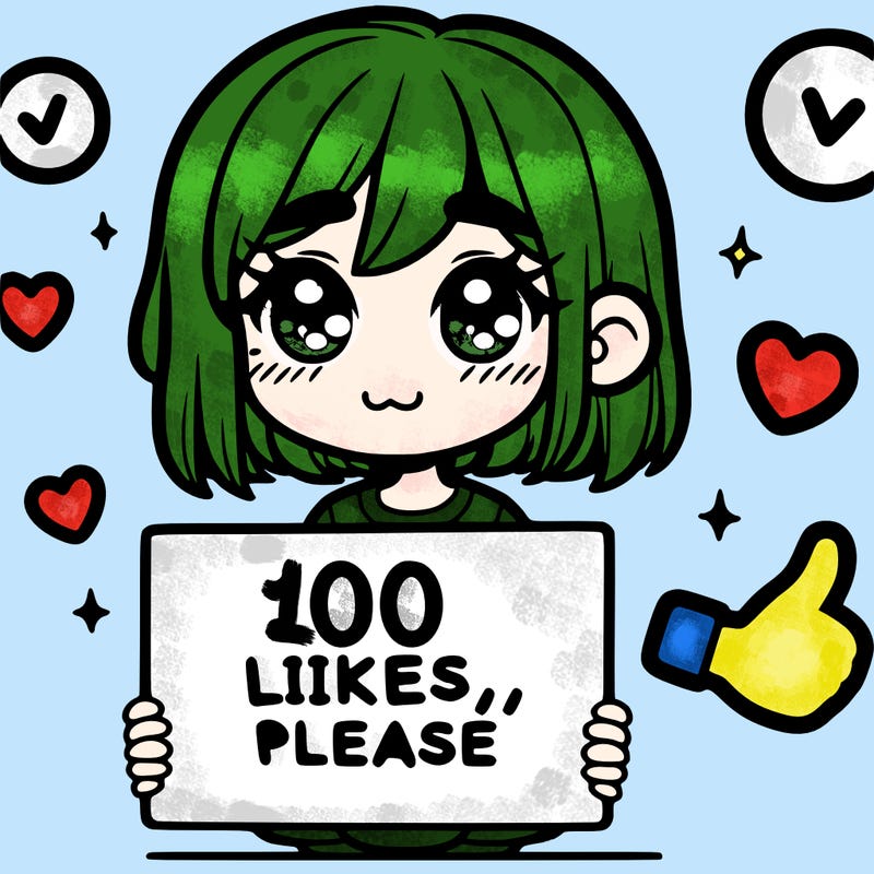 a girl with a sign saying 100 likes, please