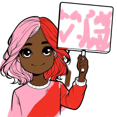 realistic girl holding up a sign