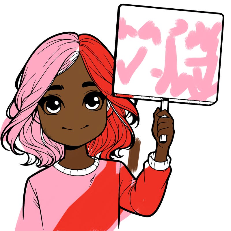 realistic girl holding up a sign