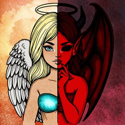 realistic angel half demon