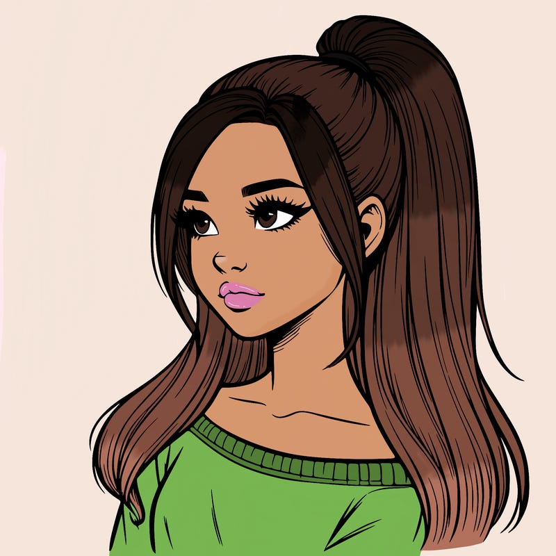 realistic girl with a high ponytail