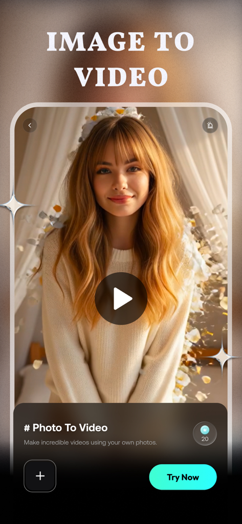 Vivi: AI Image to Video Maker - Interfaccia di Vivi AI che mostra la funzione foto-a-video con un ritratto animato di una donna.