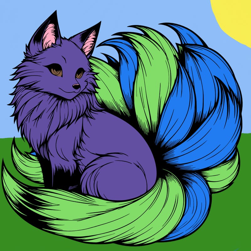 realistic detailed 9 tailed anime fox