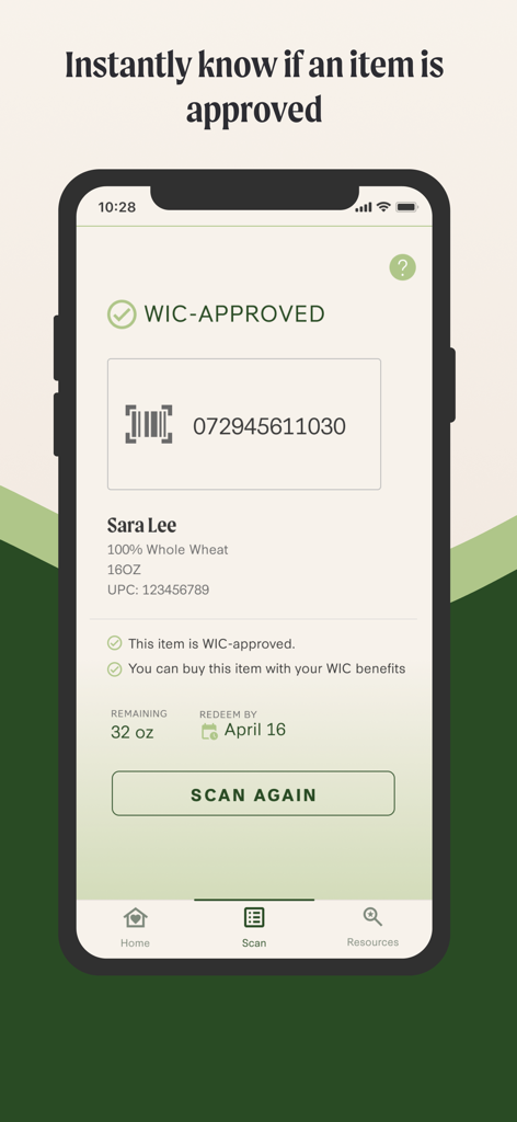 Lulo app screen displaying a WIC approved product after scanning a barcode