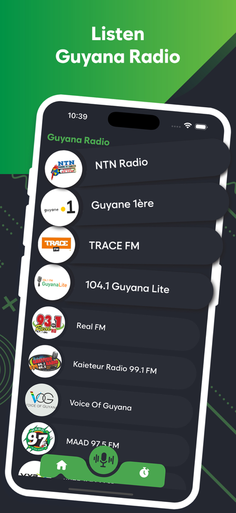 Live Guyana Radio Stations - List of available Guyanese radio stations in the mobile app interface