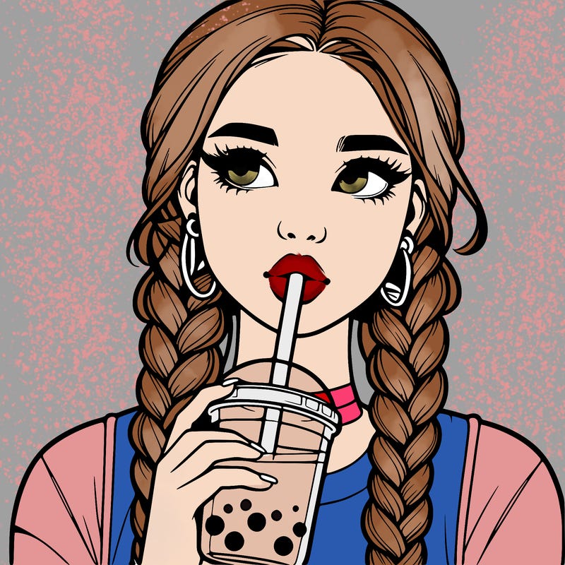 realistic girl with braided hair drinking boba