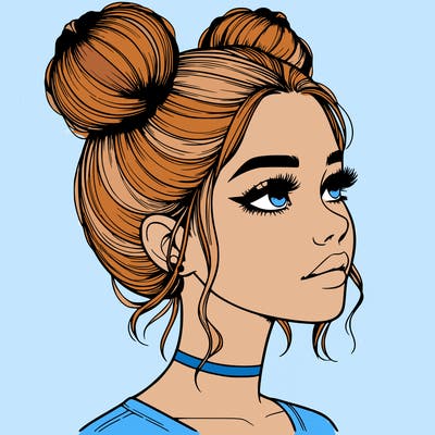 realistic girl with buns on the top of her head