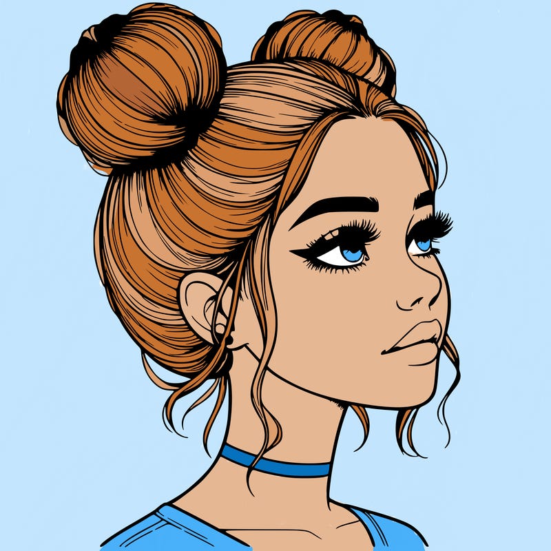 realistic girl with buns on the top of her head