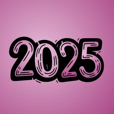one line scrawled numbers sketch design “2025”