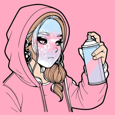 a realistic girl, spray painting
