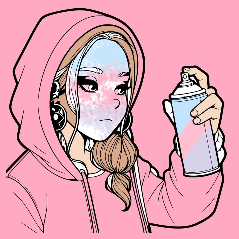 a realistic girl, spray painting