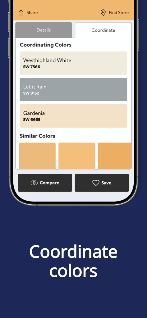 SherMatch plus app interface showing coordinating and similar paint colors for professional project matching