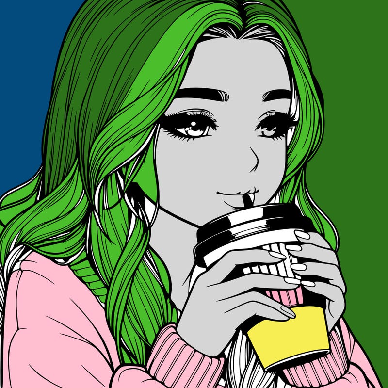 realistic girl drinking coffee